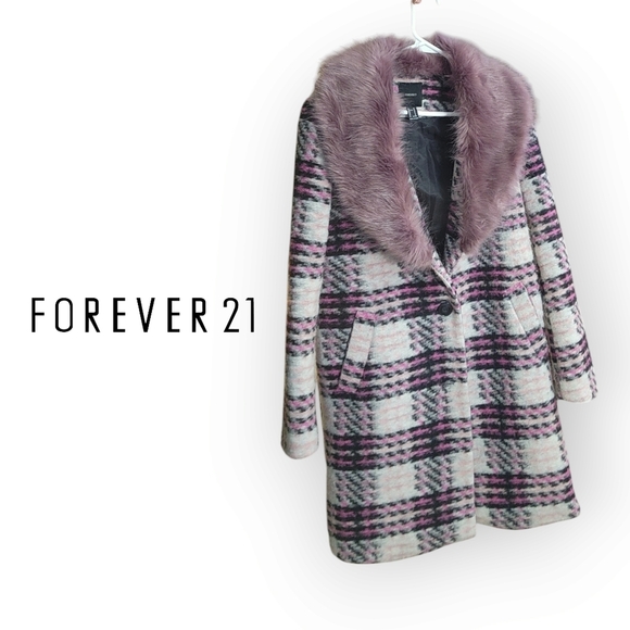 FOREVER 21 WOMENS MEDIUM WOOL FAUX FUR WINTER COAT - Picture 9 of 10
